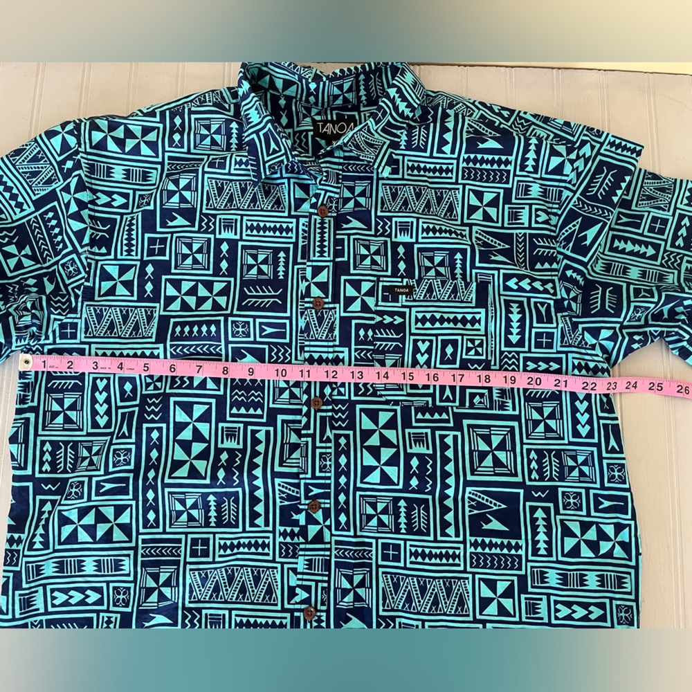 Tanoa Hawaii Tropical Geometric Short Sleeve Button Down Shirt Mens XL Blue - Picture 8 of 9